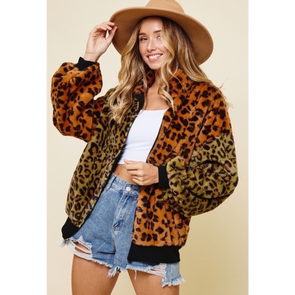 Ces Femme Animal Print Faux Fur Teddy Jacket